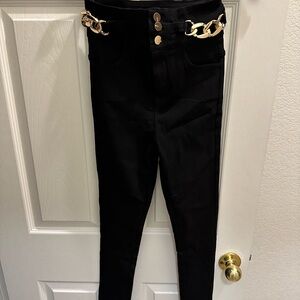 Black Pants with Gold Chain Detail